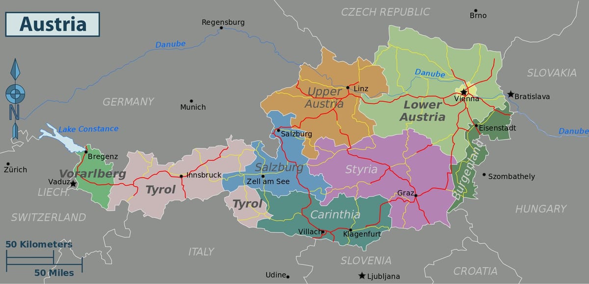 奥地利的景点地图