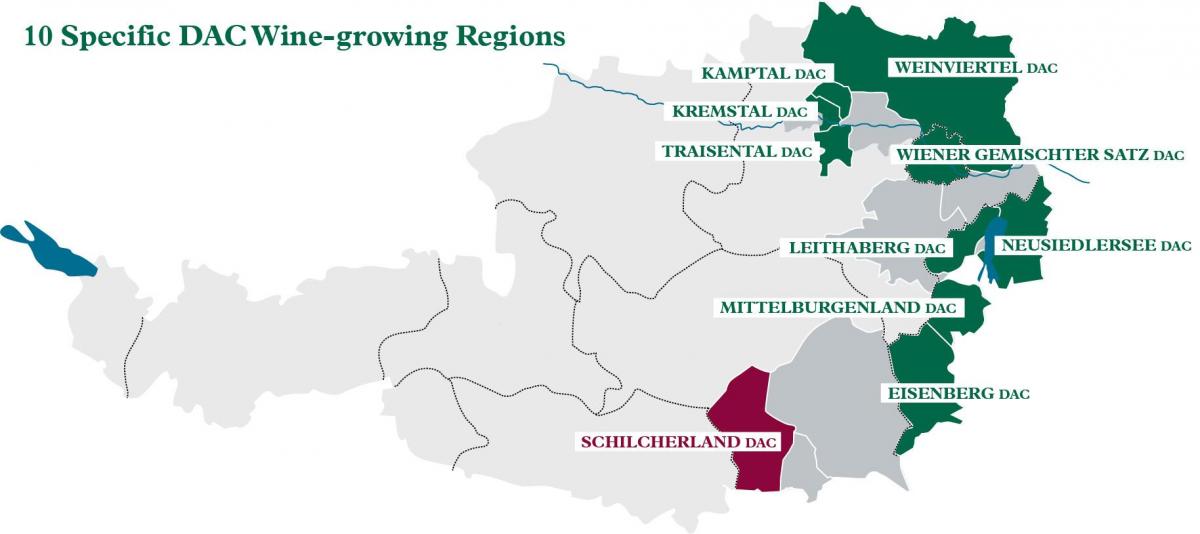 奥地利的葡萄酒产地的地图